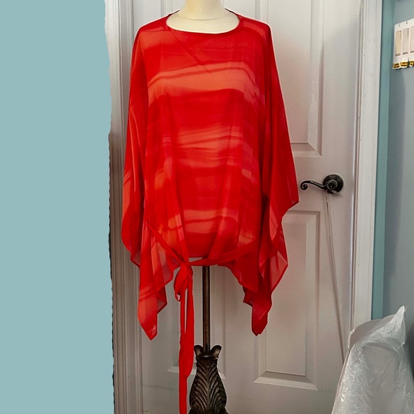 PONCHO, CHIFFON, CORAL, SIZE PLUS, WITH BELT, MADE IN CANADA!, PULL OVER, MR MAX - Picture 1 of 16